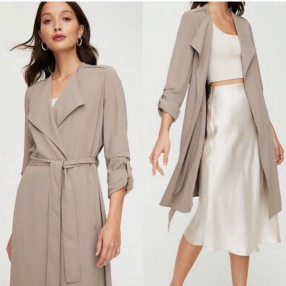 Aritzia Jackets & Blazers - Aritzia Babaton Beige Flowy Belted Open Front Quincey Trench Coat S